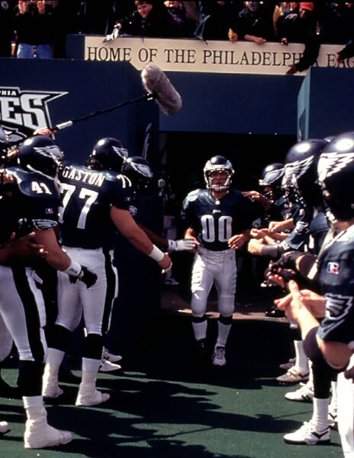 Tony Danza takes the field for an Eagles game in a scene from The Garbage Picking Field Goal Kicking Philadelphia Phenomenon